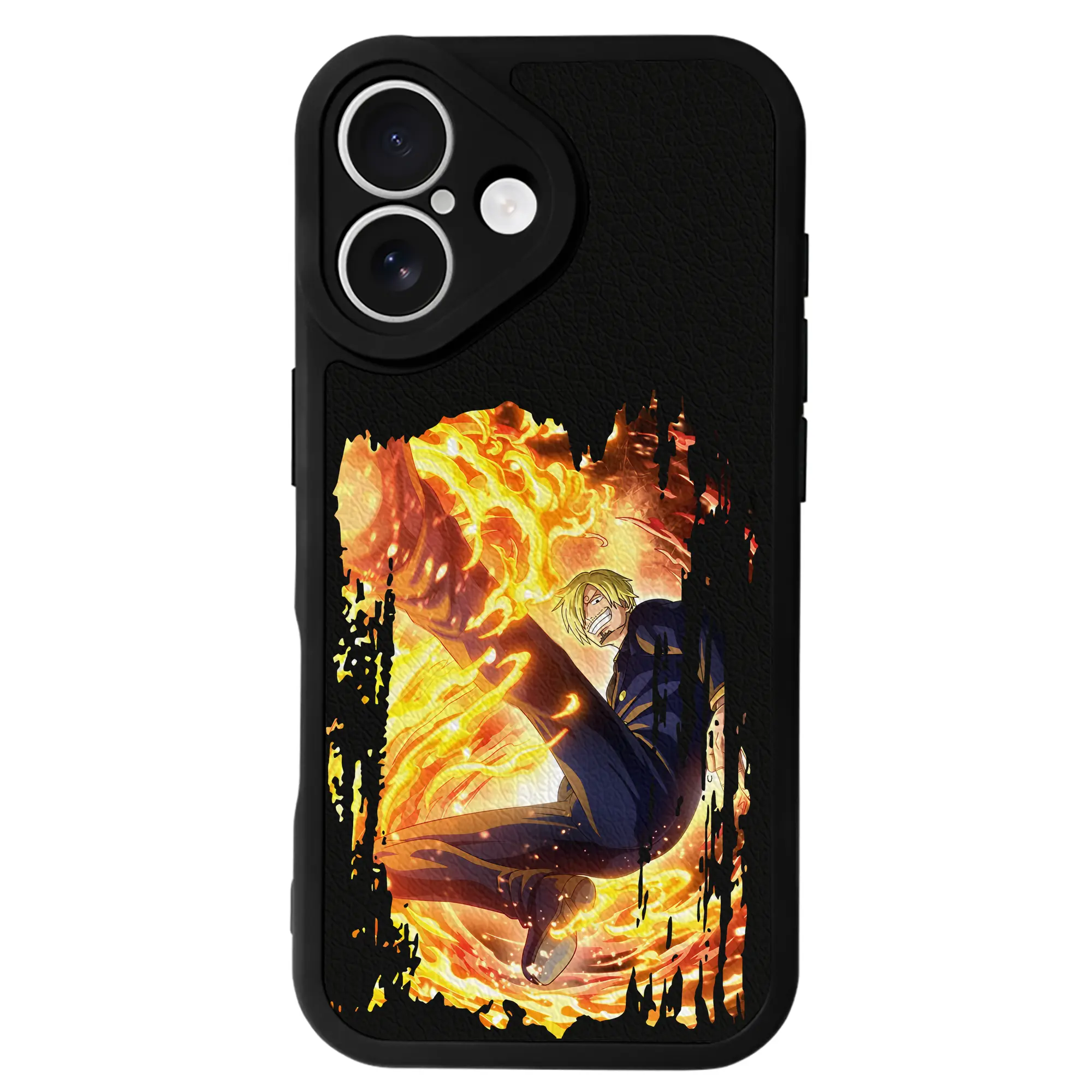 ワンピース グッズ ヴィンスモーク・サンジ - IPhone 16シリーズ対応 ・ シリコンスマホケース ・ レザー調 ・ 高精度フィット ・ 耐衝撃 ・ ワイヤレス充電対応 ・ 精密カット